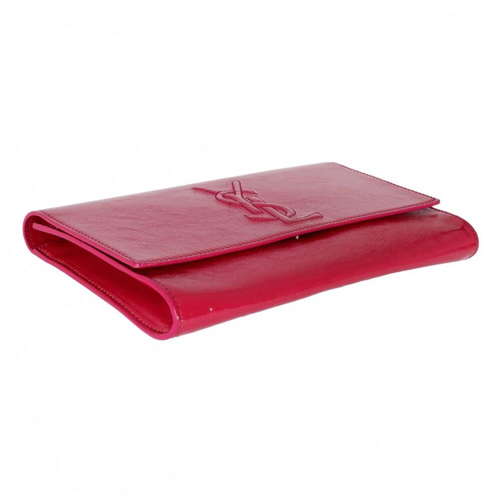 NEW SAINT LAURENT women's belle de jour leather clutch in pink patent - Picture 5 of 7